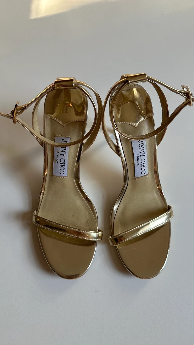 Jimmy Choo gold ankle strap heels, size 36, women