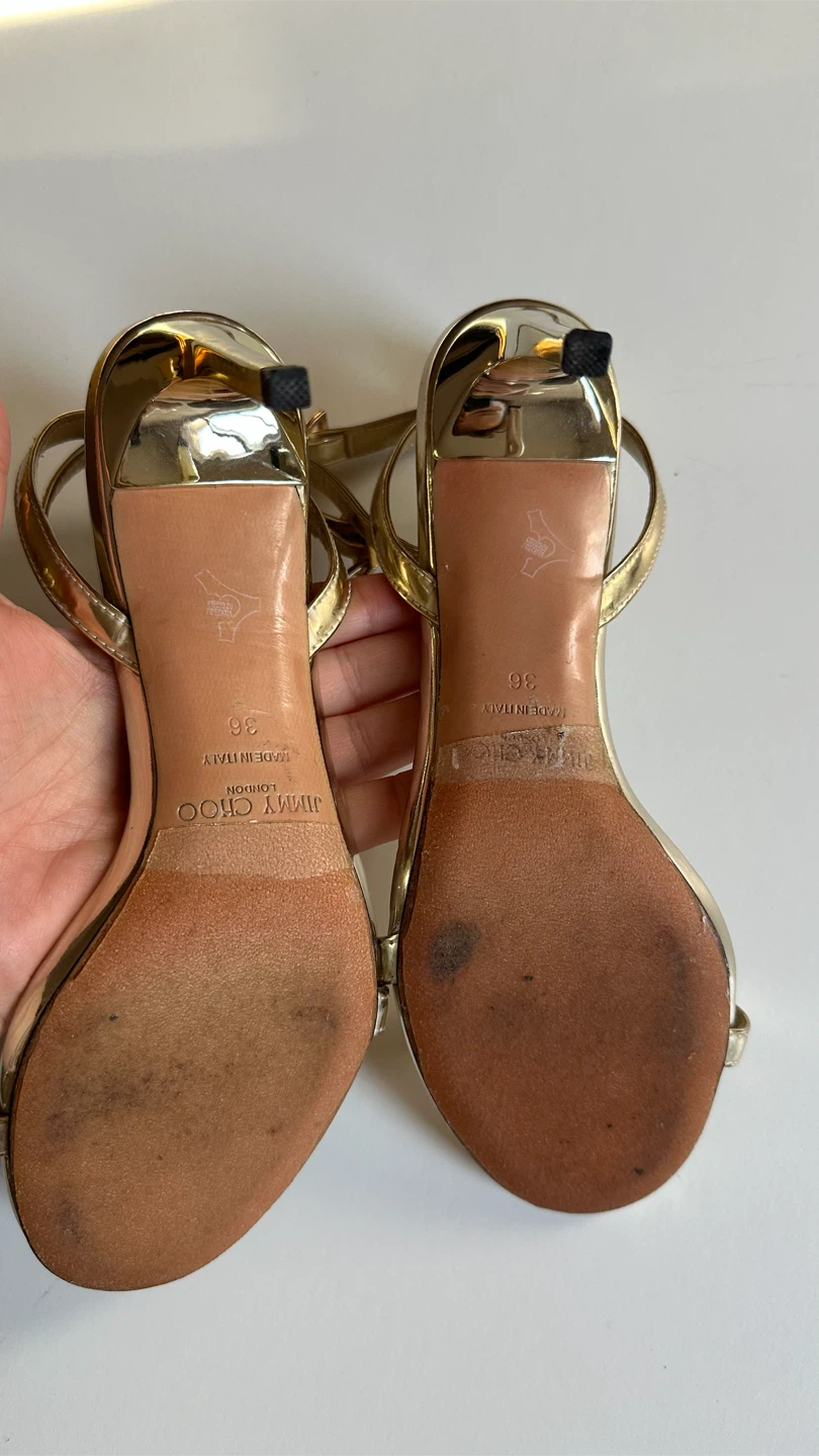 Jimmy Choo gold ankle strap heels, size 36, women - photo 4