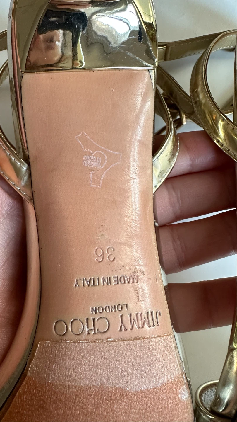 Jimmy Choo gold ankle strap heels, size 36, women - photo 5