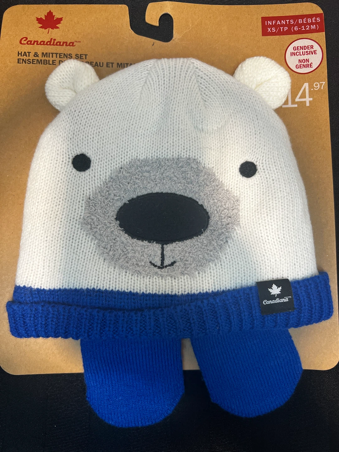 NEW Canadiana Polar Bear Hat and Mittens Set