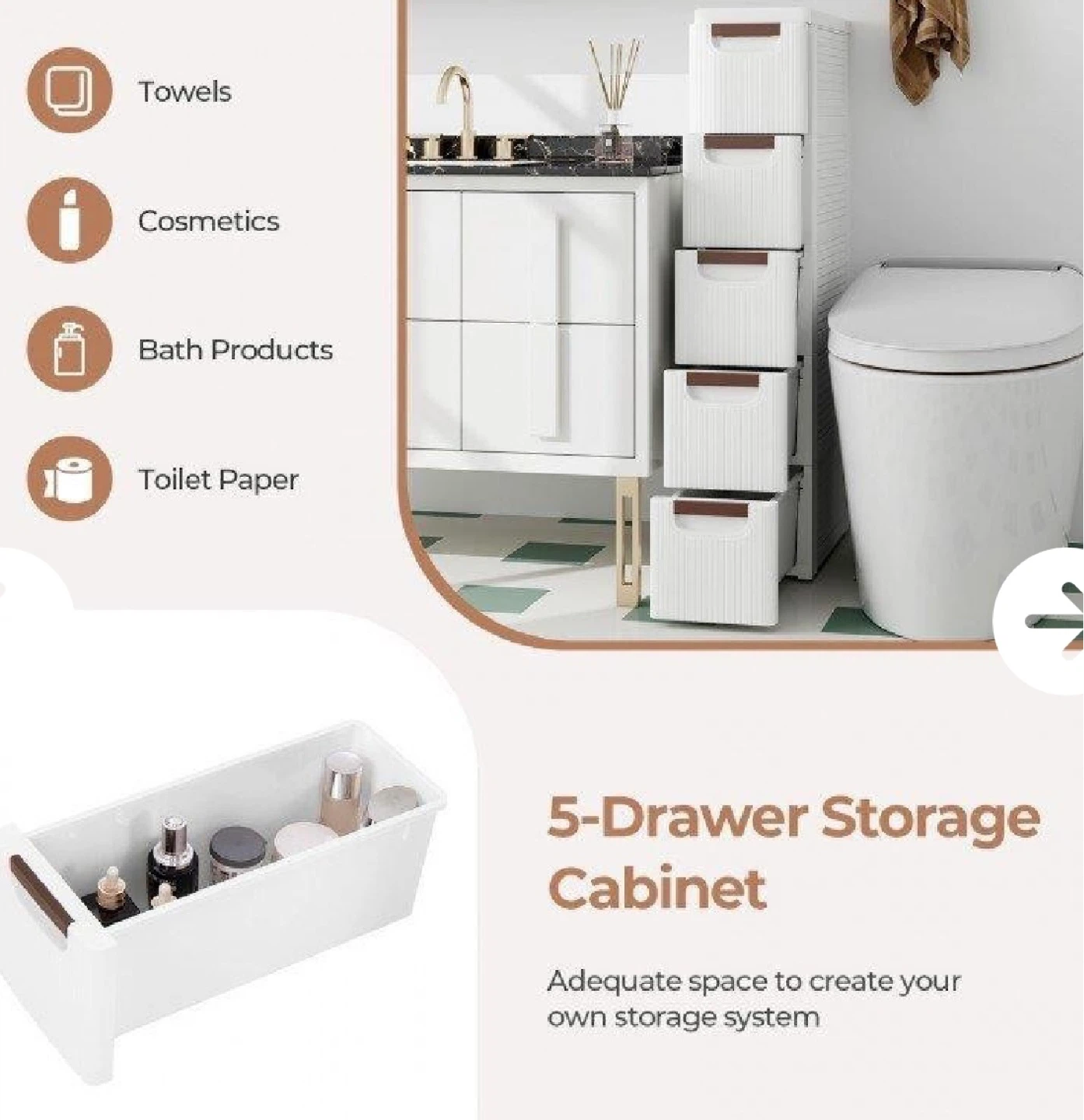 5-Drawer Slim Rolling Storage Cabinet - photo 3