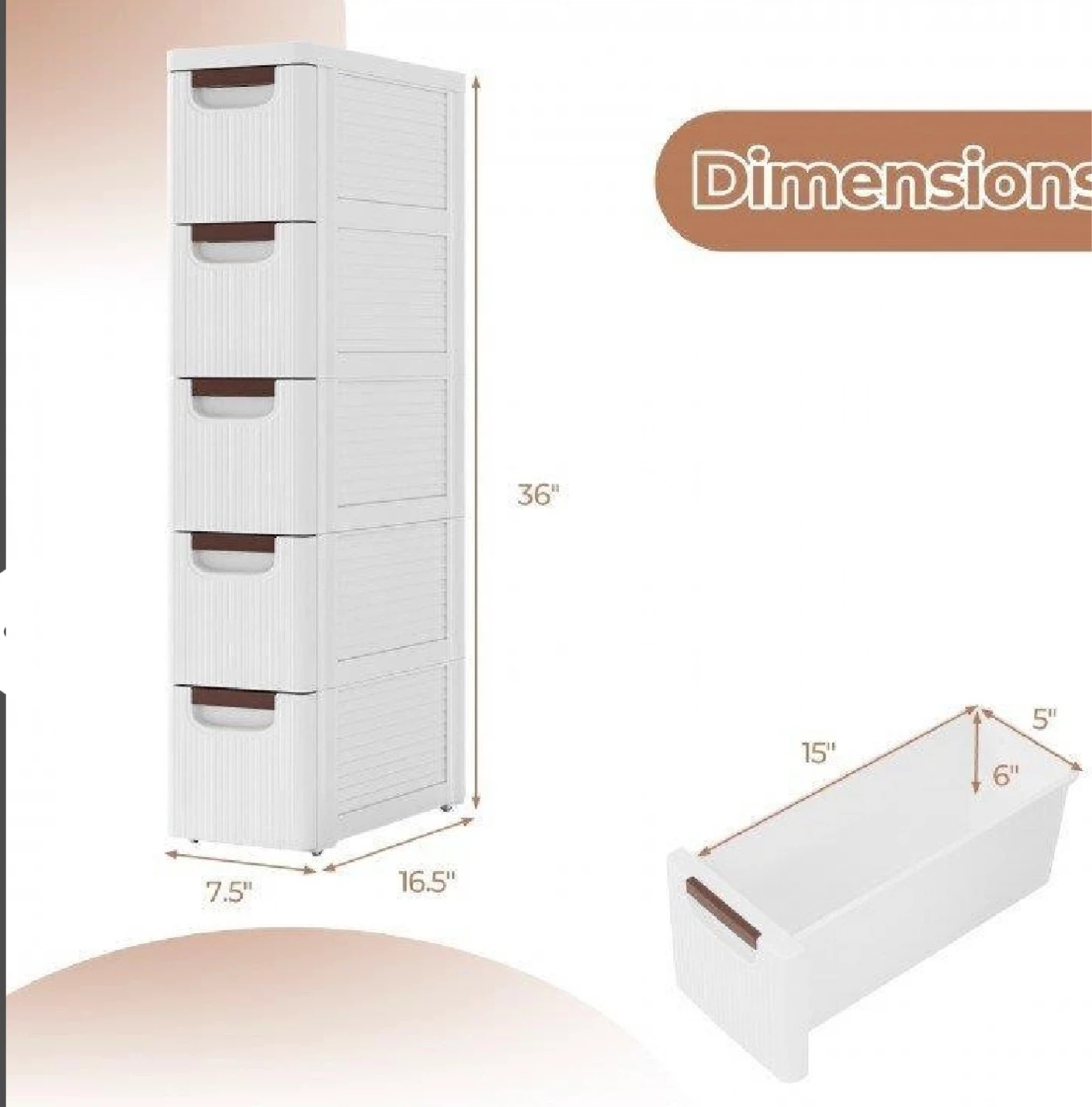 5-Drawer Slim Rolling Storage Cabinet - photo 2