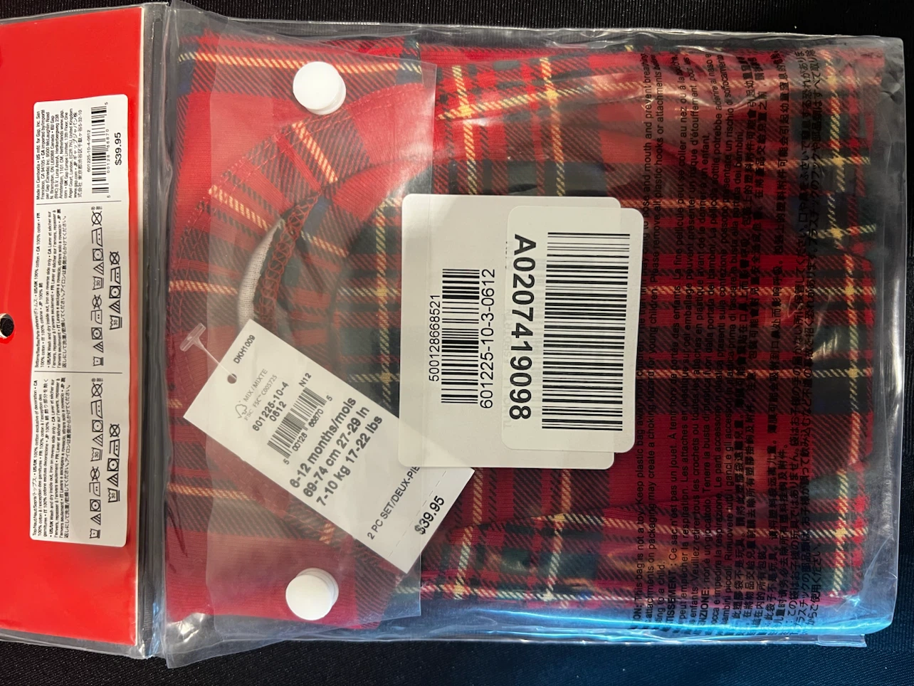 NEW Baby GAP 2-Piece Plaid Pyjama Set 6-12 Months - photo 3