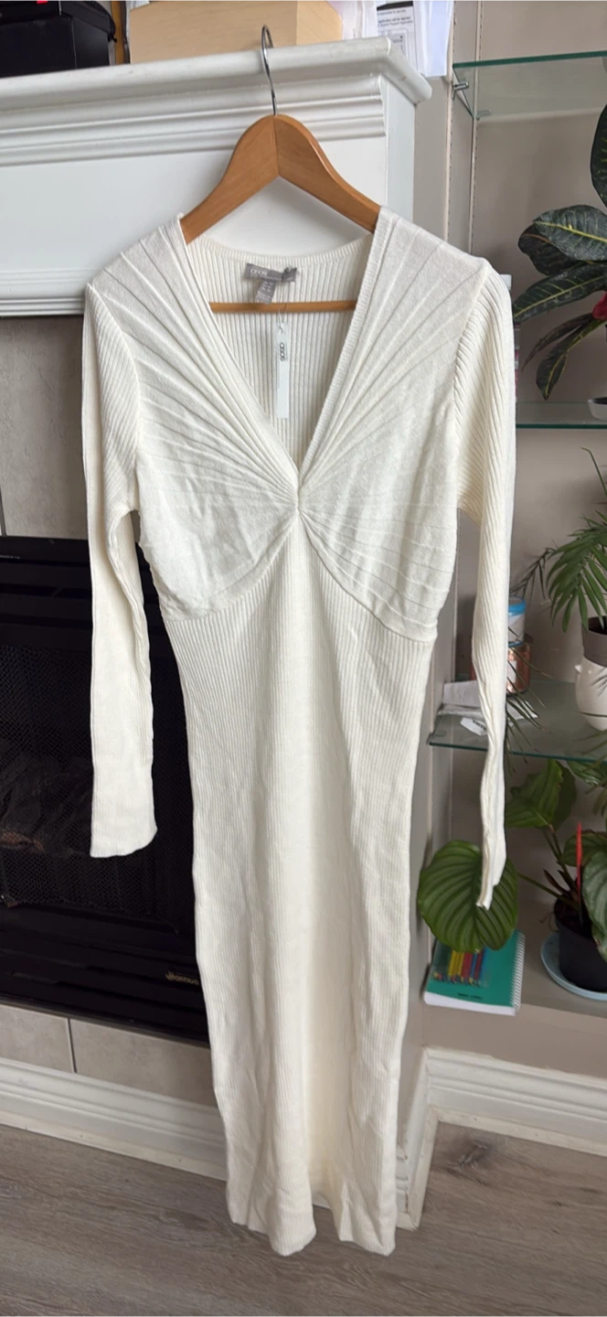 ASOS Cream Ribbed Midi Dress