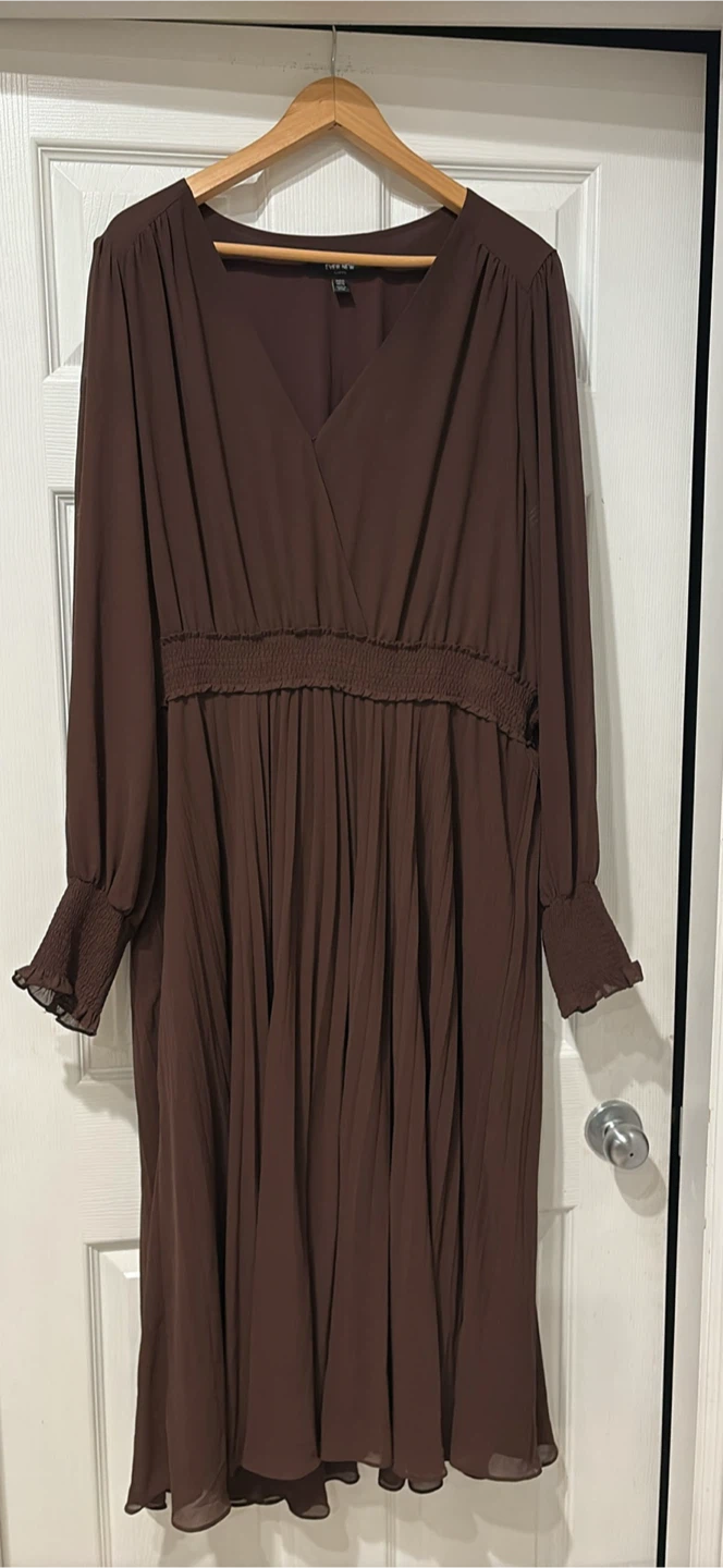 Ever New Brown Pleated Long Sleeve Dress - photo 3