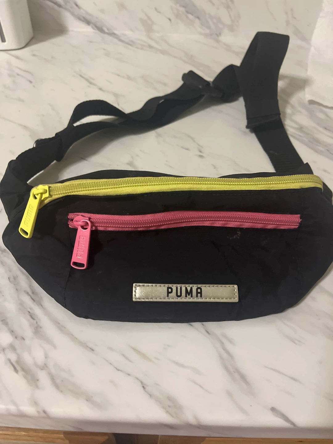 Puma Black Waist Bag with Neon Zippers