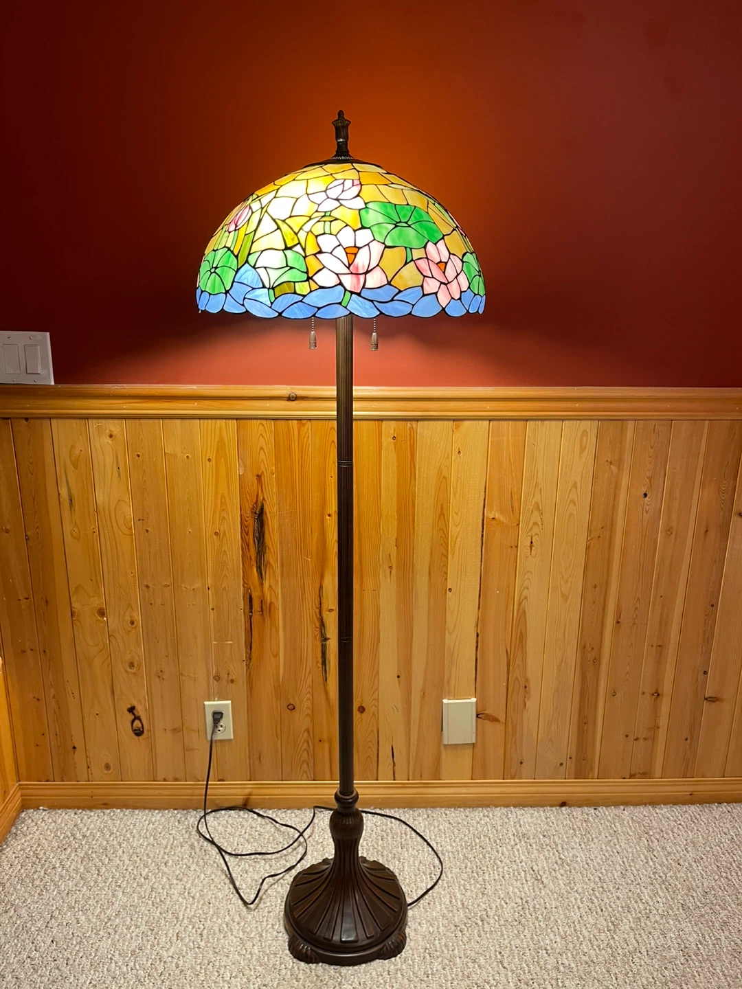 A large gorgeous Tiffany Style stained glass floor lamp