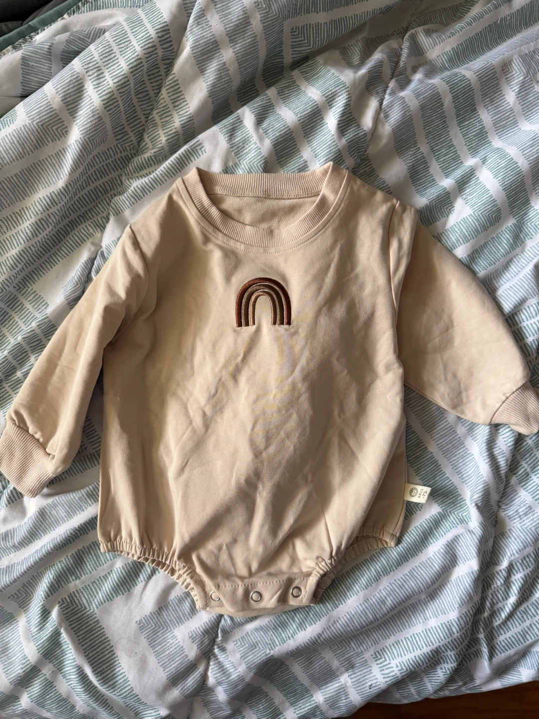 Baby Beige Romper with Rainbow Detail