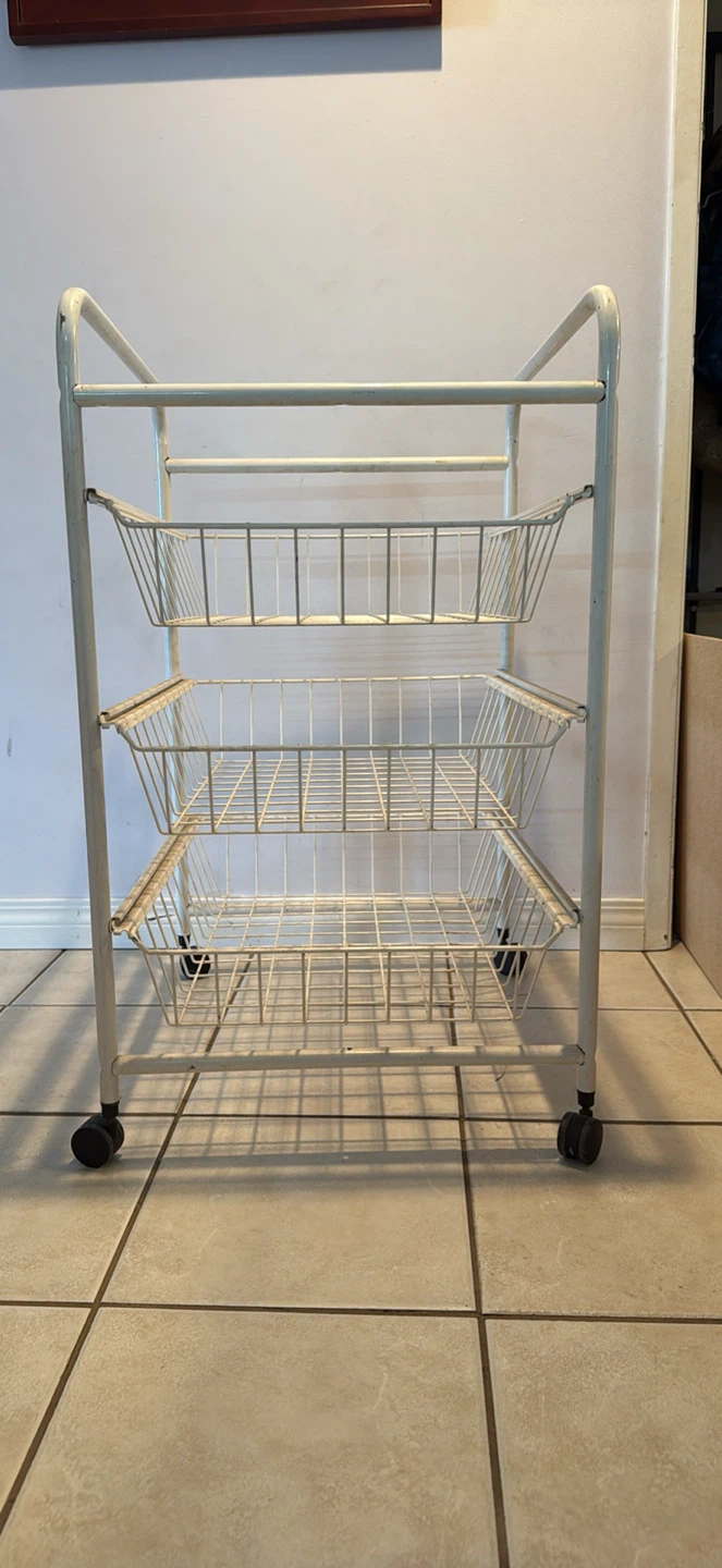 White 3-Tier Rolling Metal Storage Cart