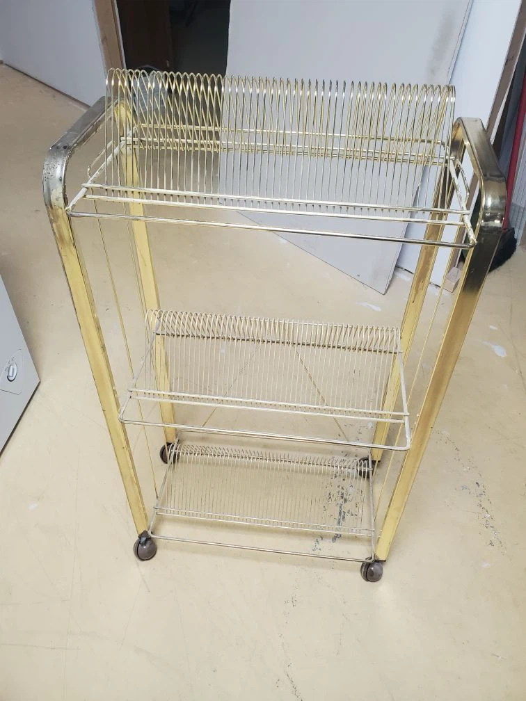 Vintage Brass Tone Rolling Vinyl Record Storage Rack