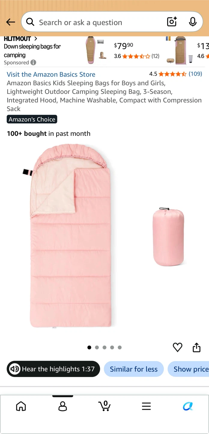 Amazon Basics Kids Sleeping Bag