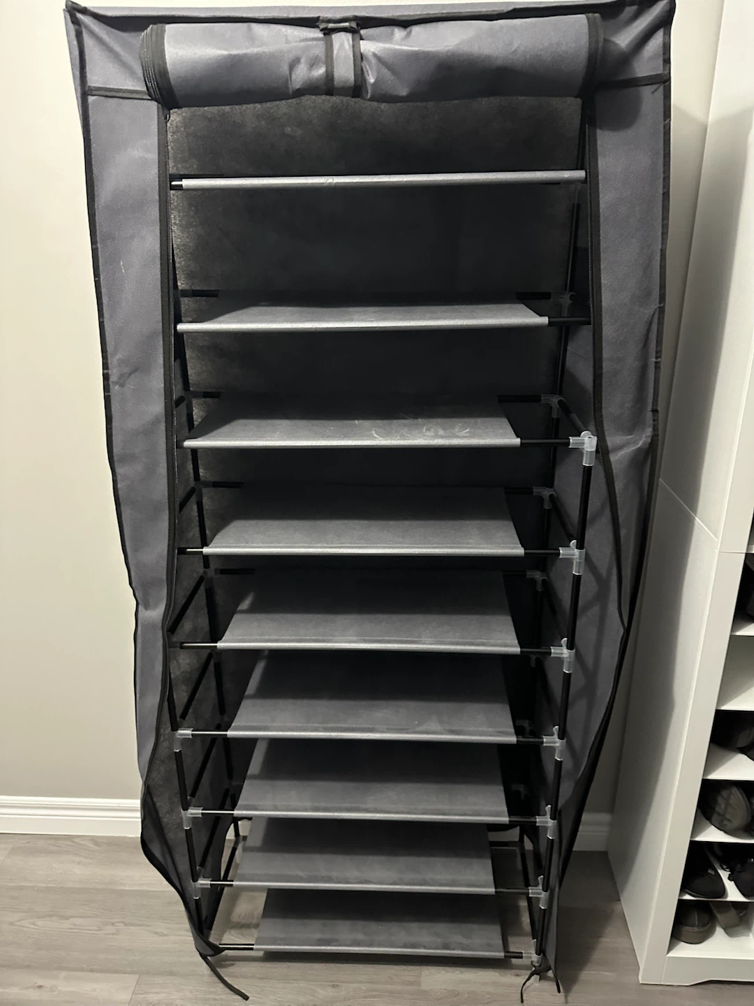 Portable Grey Fabric Shoe Rack