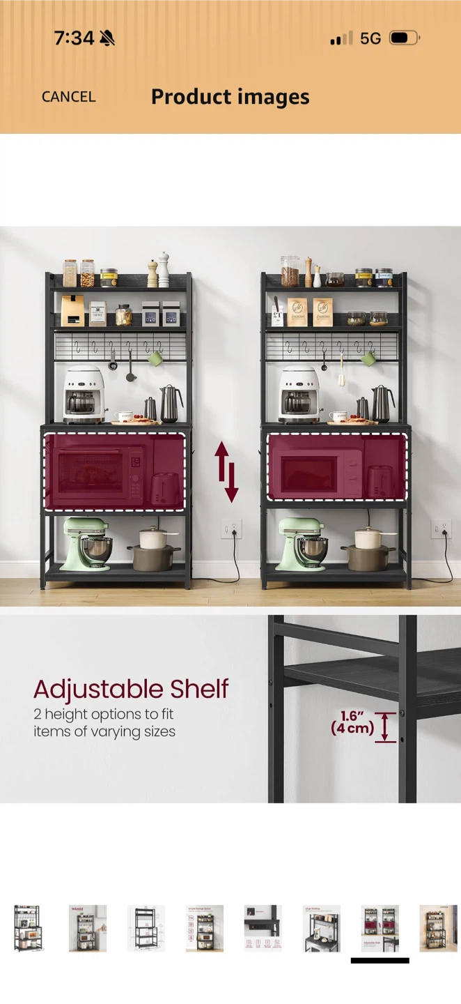 VASAGLE Kitchen Baker's Rack with Power Outlet - photo 2