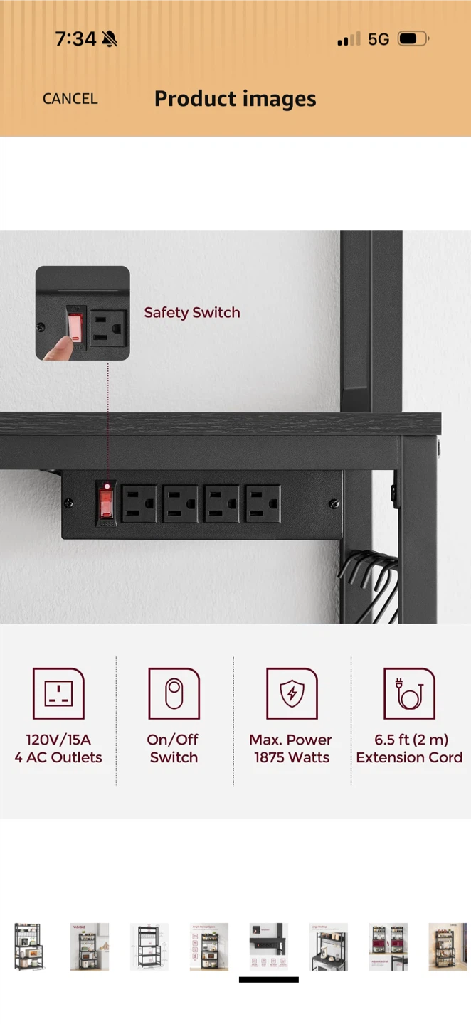 VASAGLE Kitchen Baker's Rack with Power Outlet - photo 3