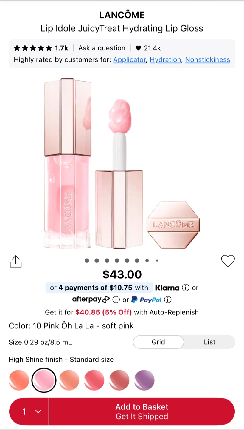 Brand New Lancôme Idôle Lip Oil Gloss #10 soft pink - photo 3