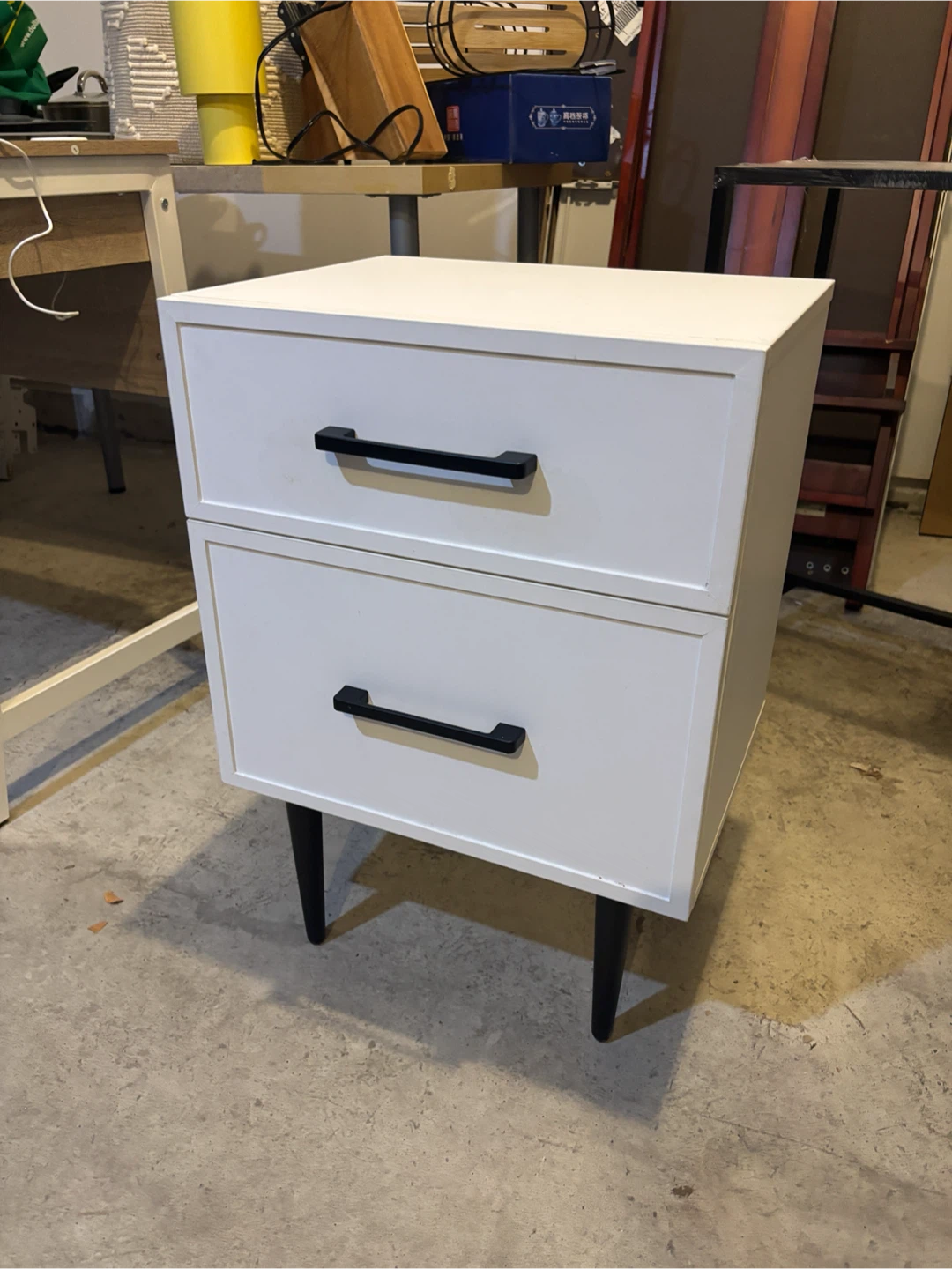 White 2-Drawer Nightstand with Black Handles