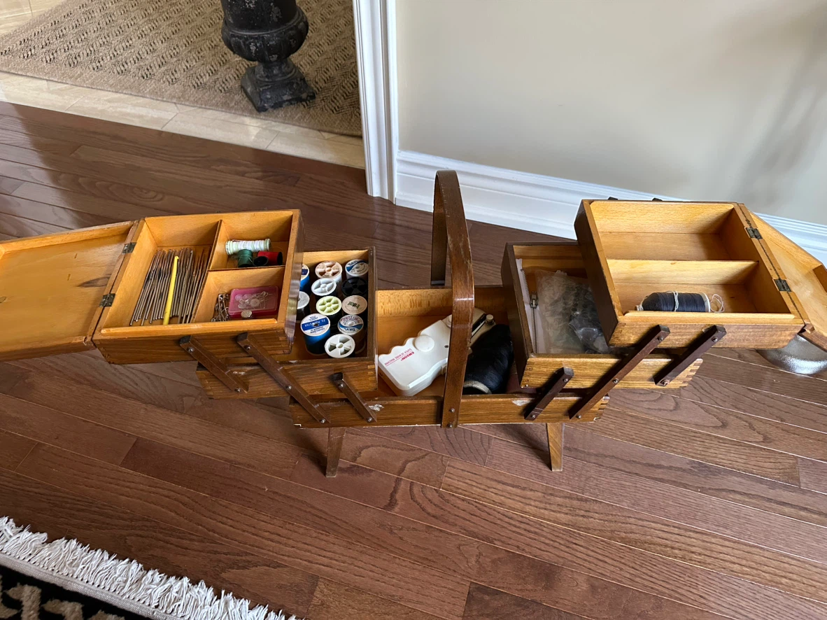 Vintage Wooden Accordion Sewing Box