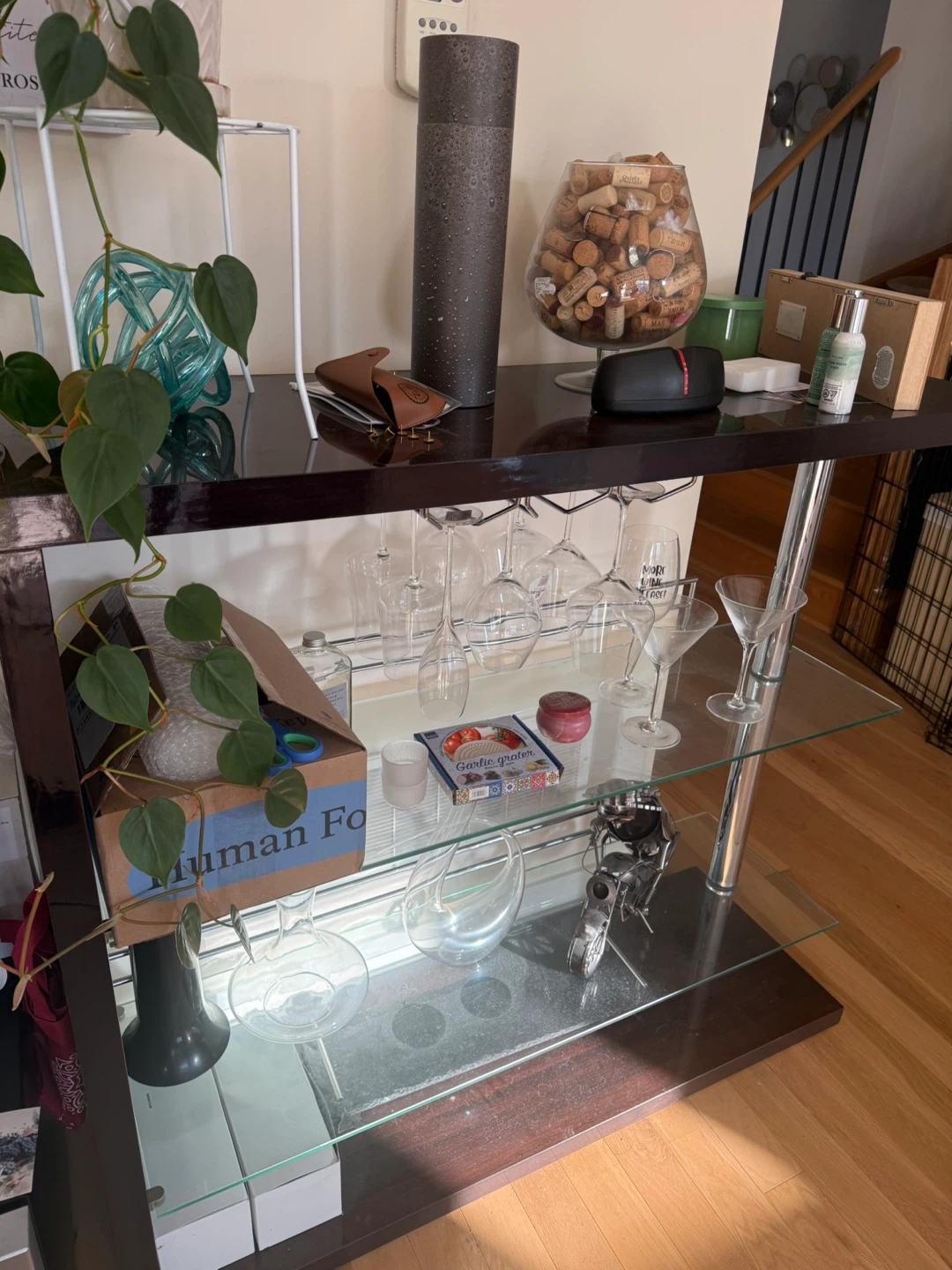 Modern Glass and Dark Wood Console Table