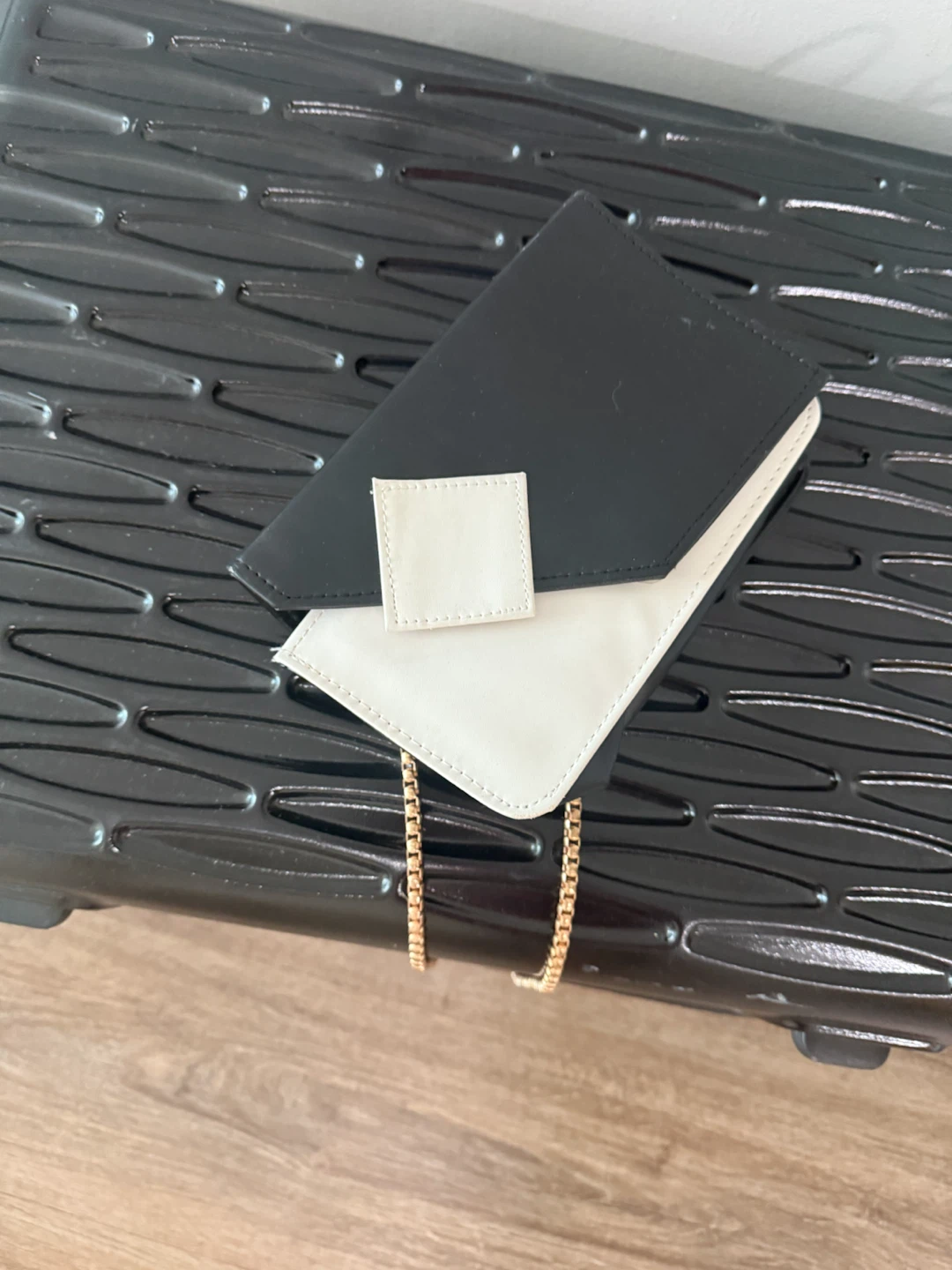 Black and White Two-Tone Clutch with Chain Strap