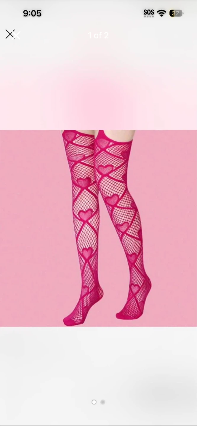 Pink Heart Pattern Fishnet Stockings