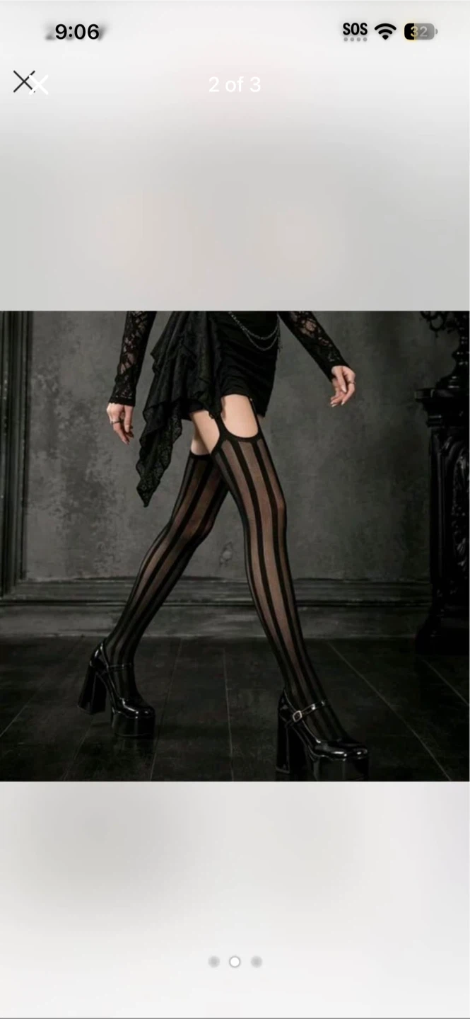 Black striped garter tights
