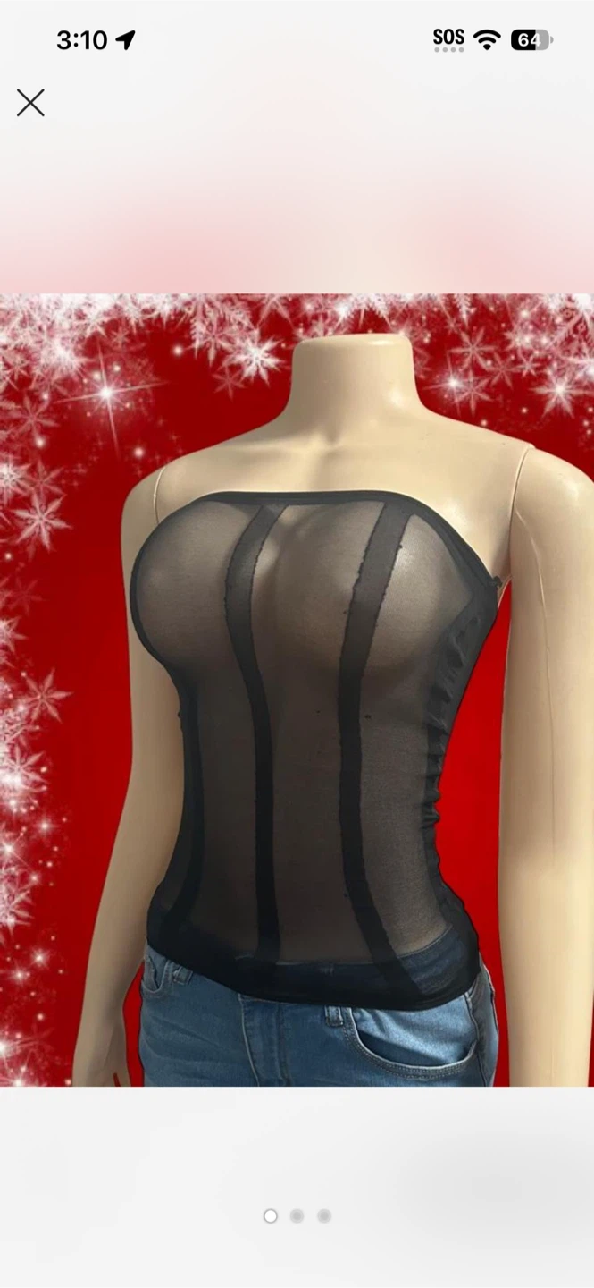 Black Mesh Strapless Tube Top