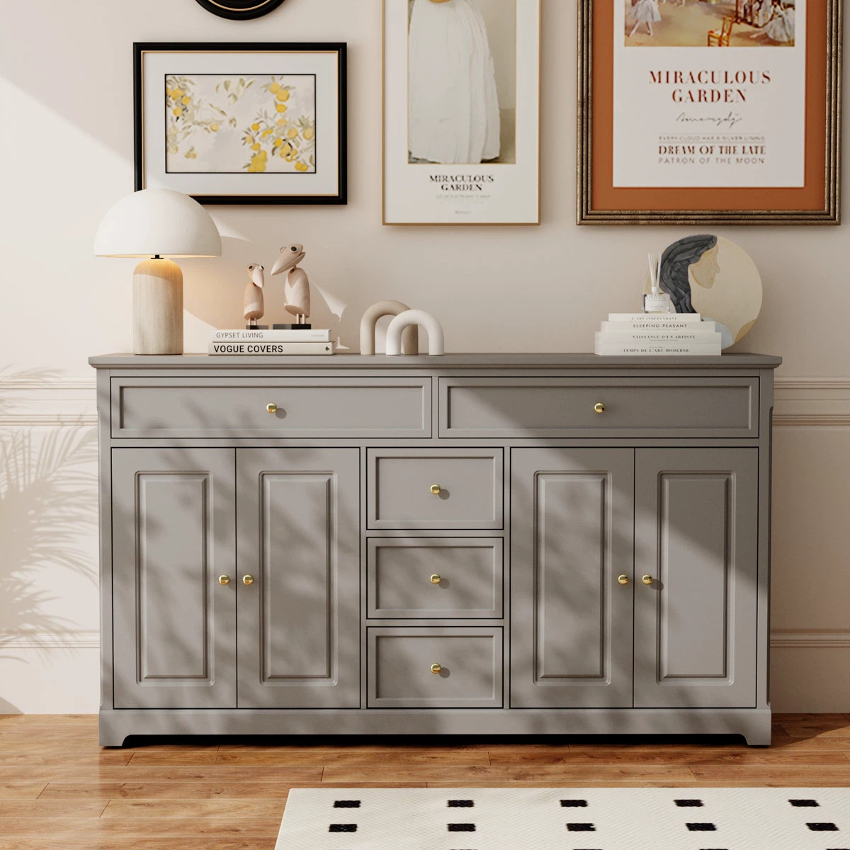 Grey Wooden Sideboard Buffet Cabinet