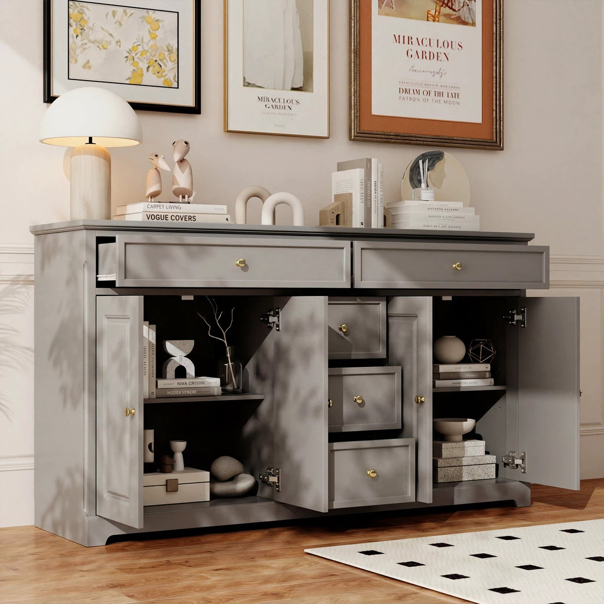 Grey Wooden Sideboard Buffet Cabinet - photo 3