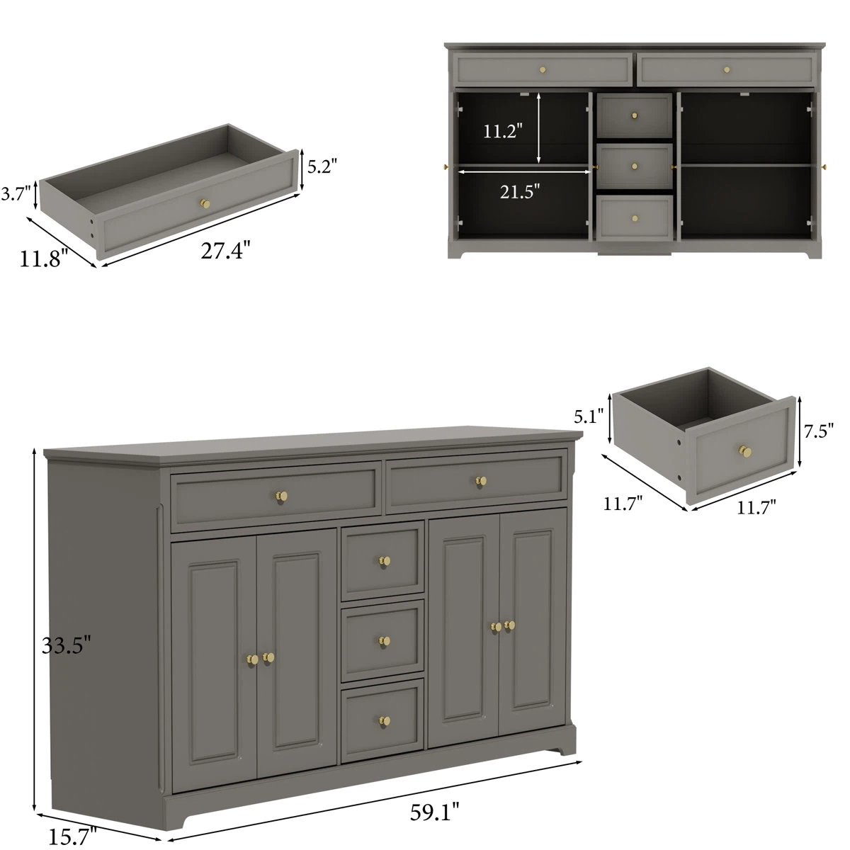 Grey Wooden Sideboard Buffet Cabinet - photo 5