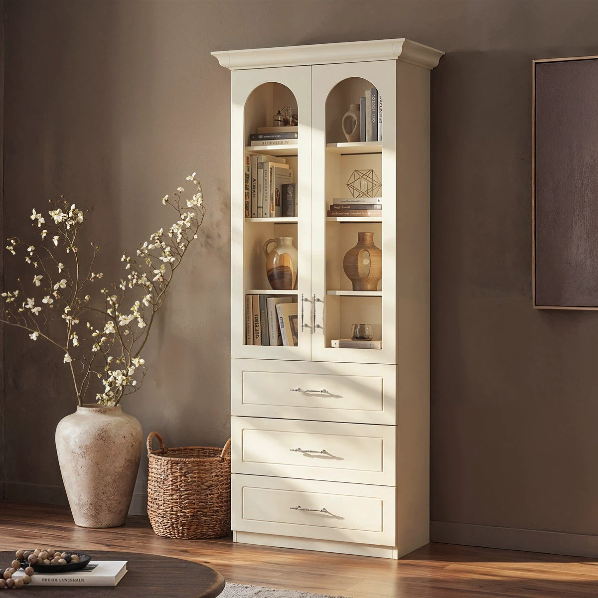 Cream Arch Display Cabinet with Lighting