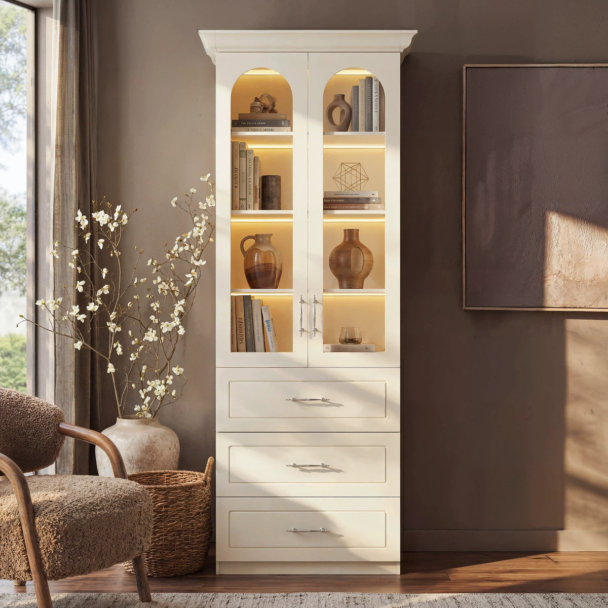 Cream Arch Display Cabinet with Lighting - photo 2