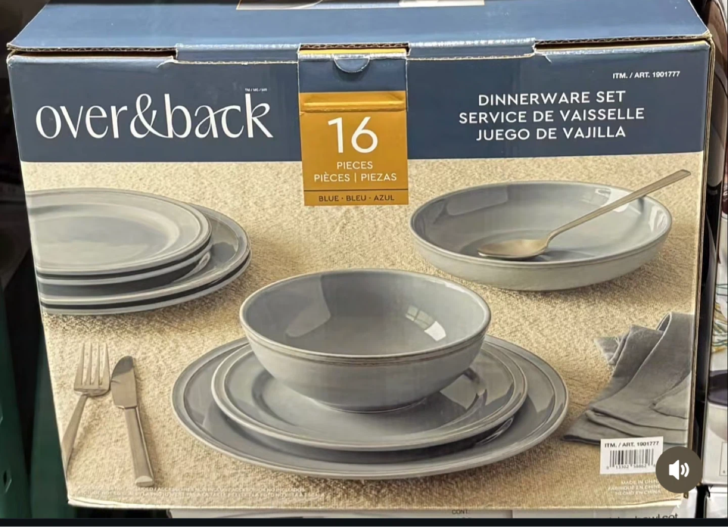 Over & Back 16-Piece Dinnerware Set Blue