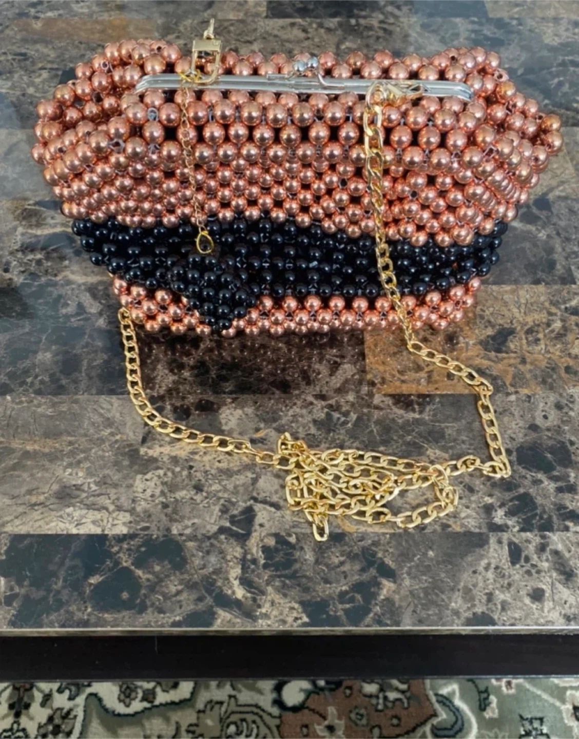 Beaded Clutch Bag with Chain Strap