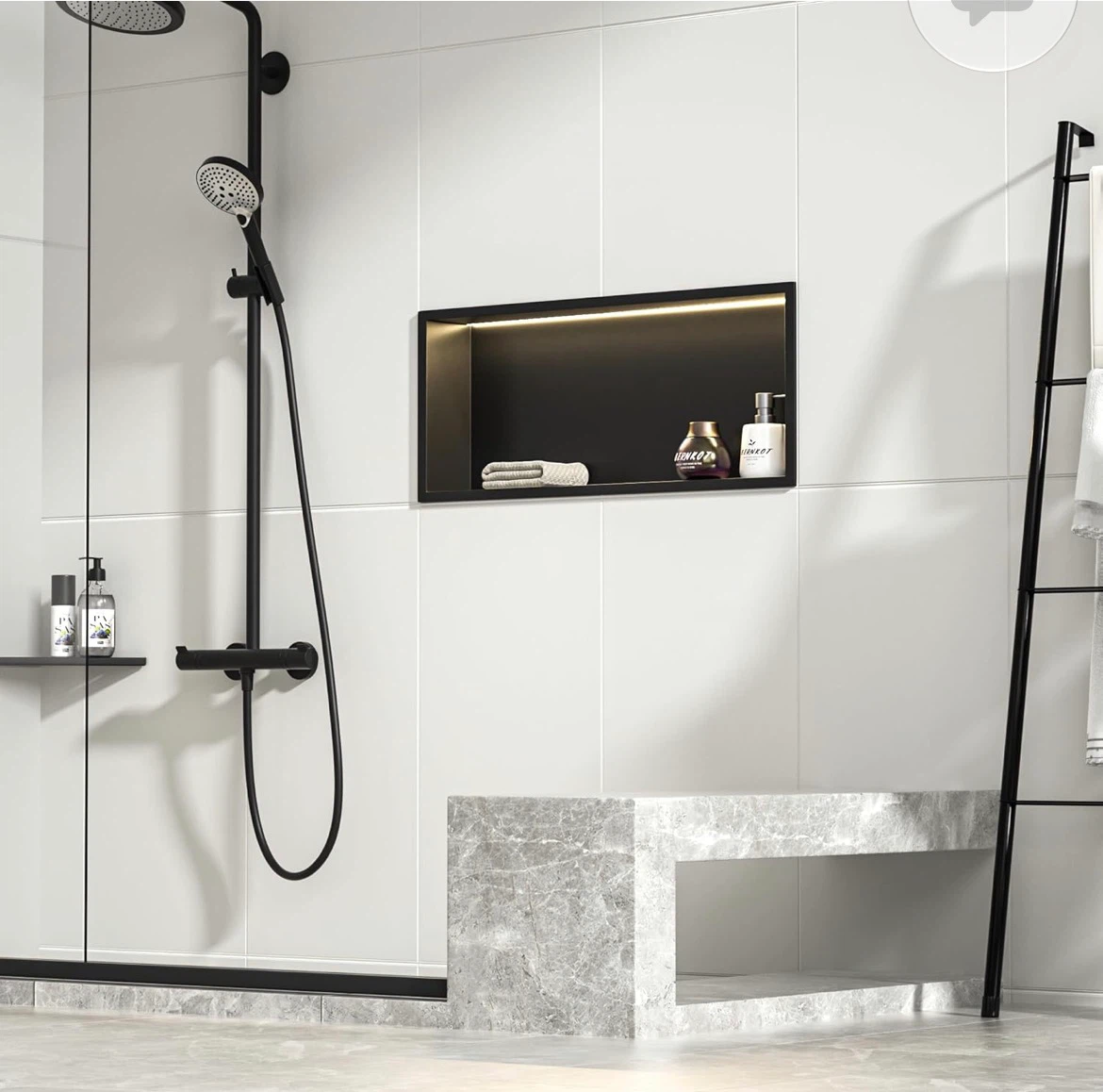 Matte Black Stainless Steel Shower Niche with LED Light - photo 2