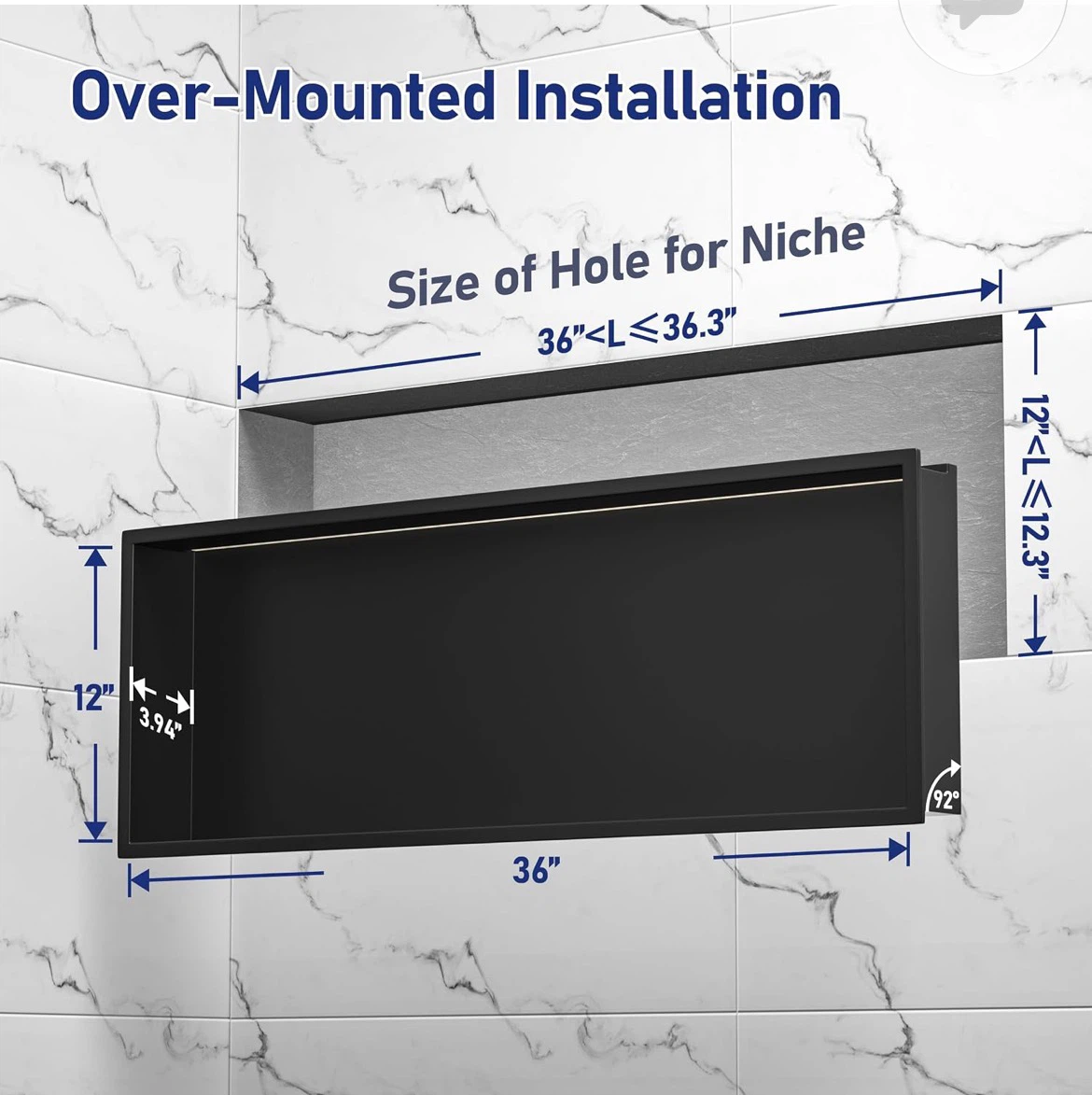 Matte Black Stainless Steel Shower Niche with LED Light - photo 4