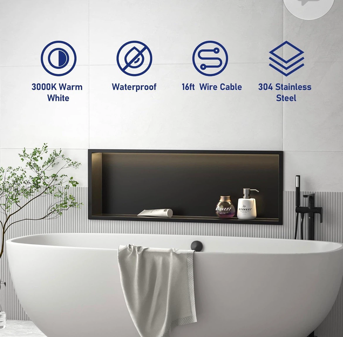 Matte Black Stainless Steel Shower Niche with LED Light - photo 5