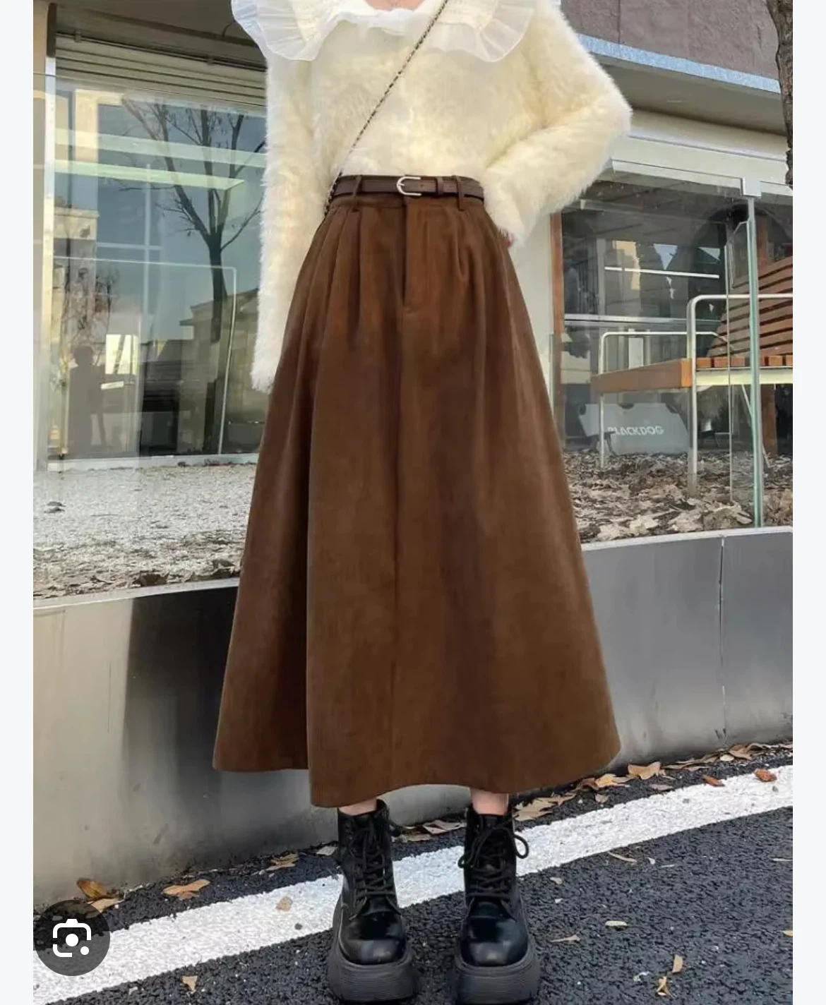 Brown Suede-look Midi Skirt