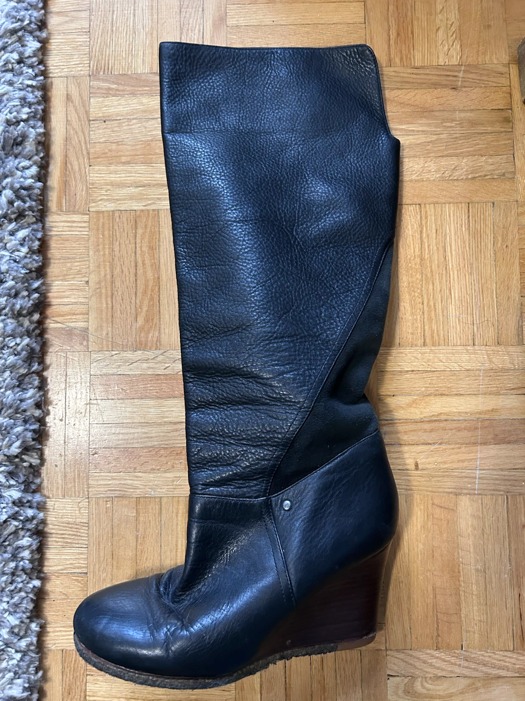 Authentic Black Leather UGG Wedge Boots