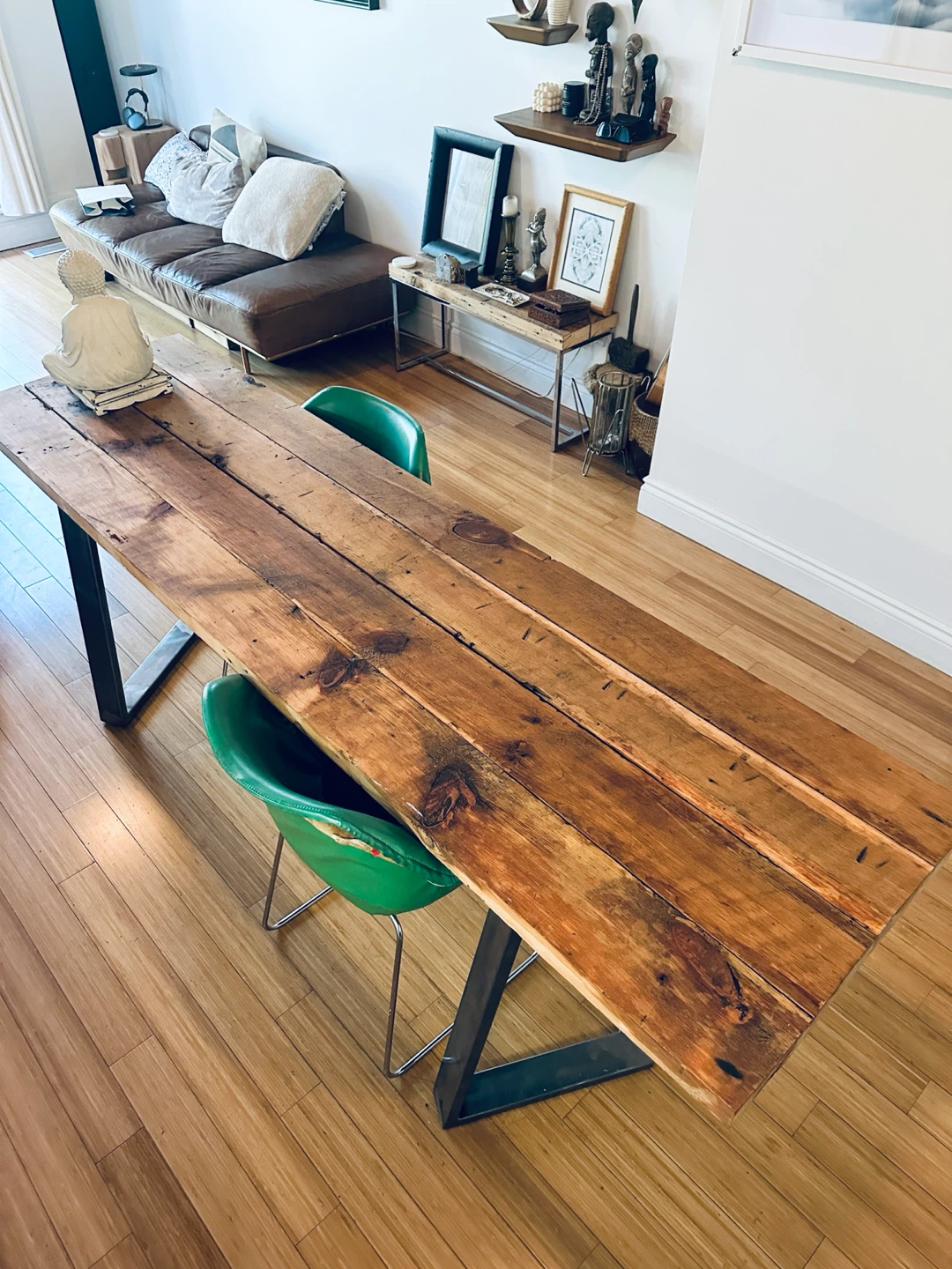 LONG VINTAGE RECLAIMED WOOD STEEL DINING TABLE / OFFICE DESK - photo 5
