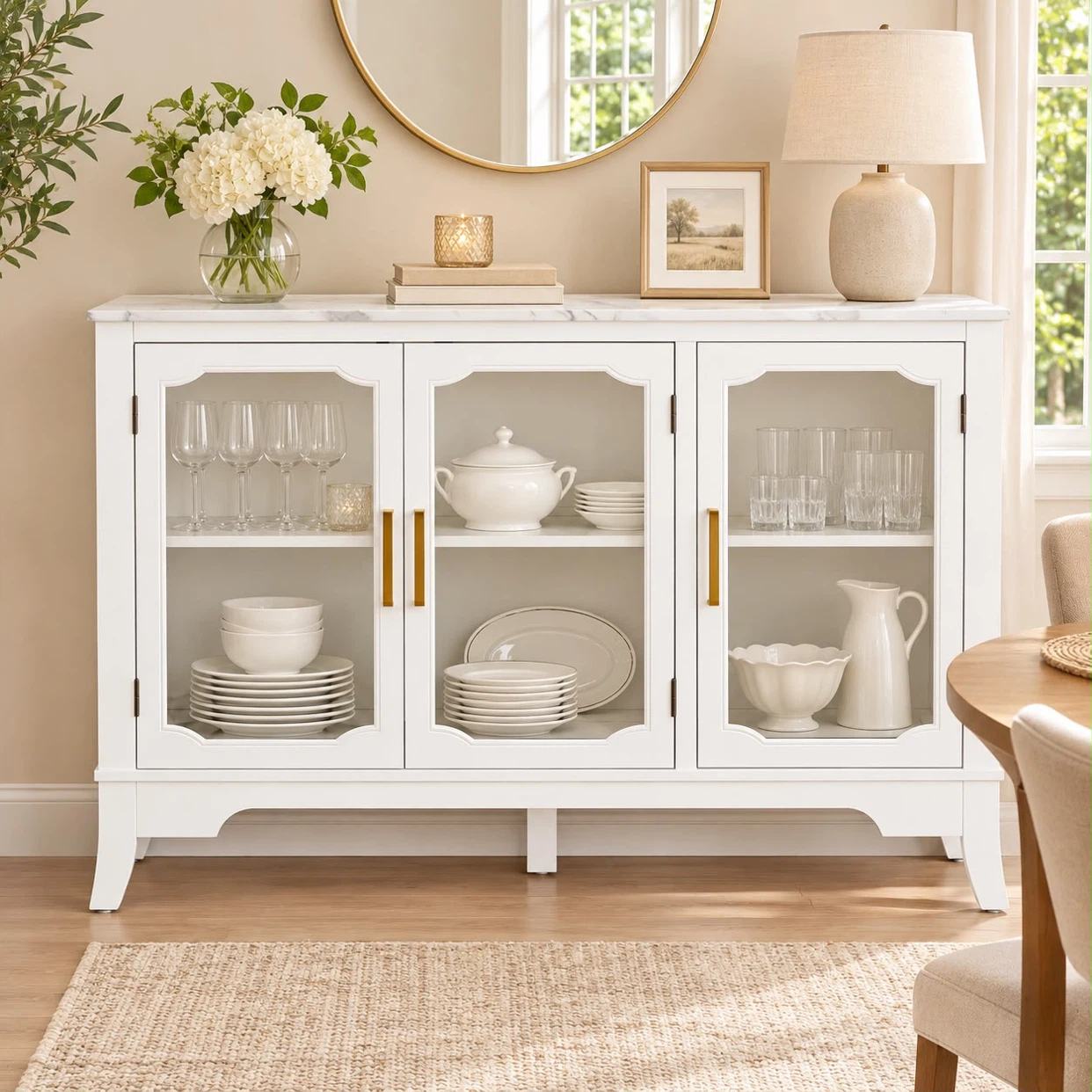 White Glass Door Sideboard Cabinet
