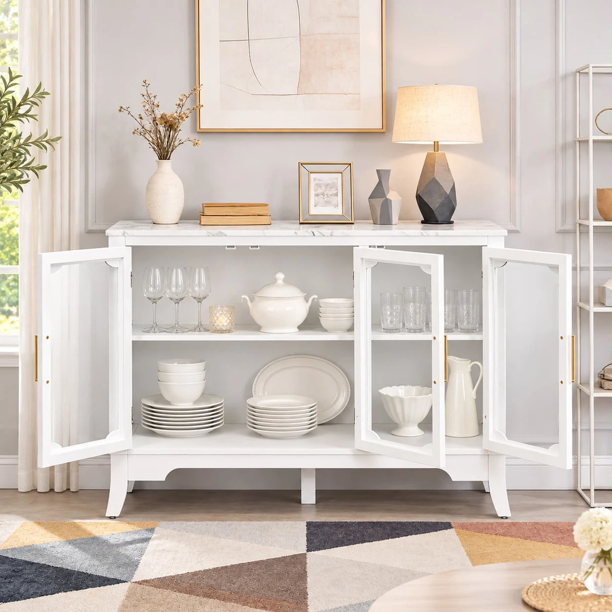 White Glass Door Sideboard Cabinet - photo 2