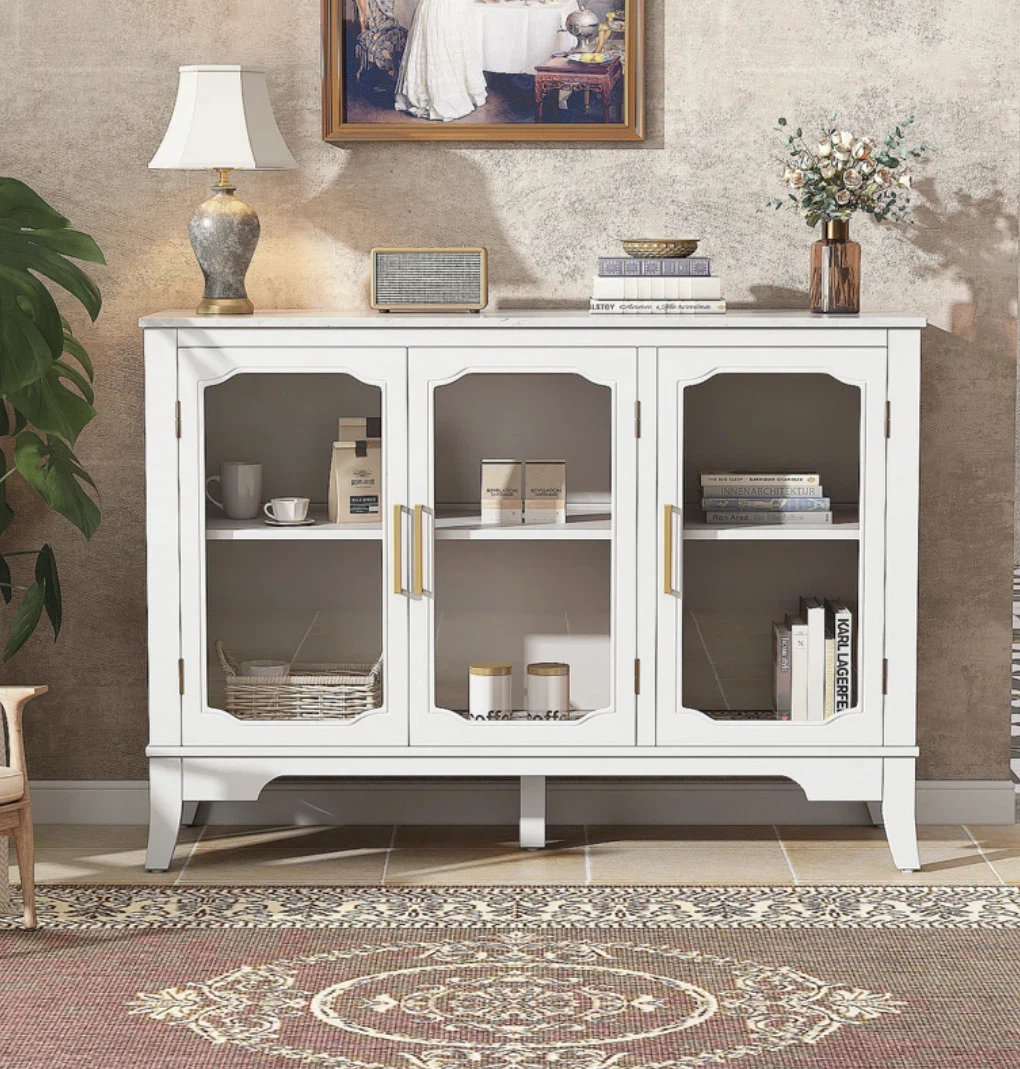 White Glass Door Sideboard Cabinet - photo 3