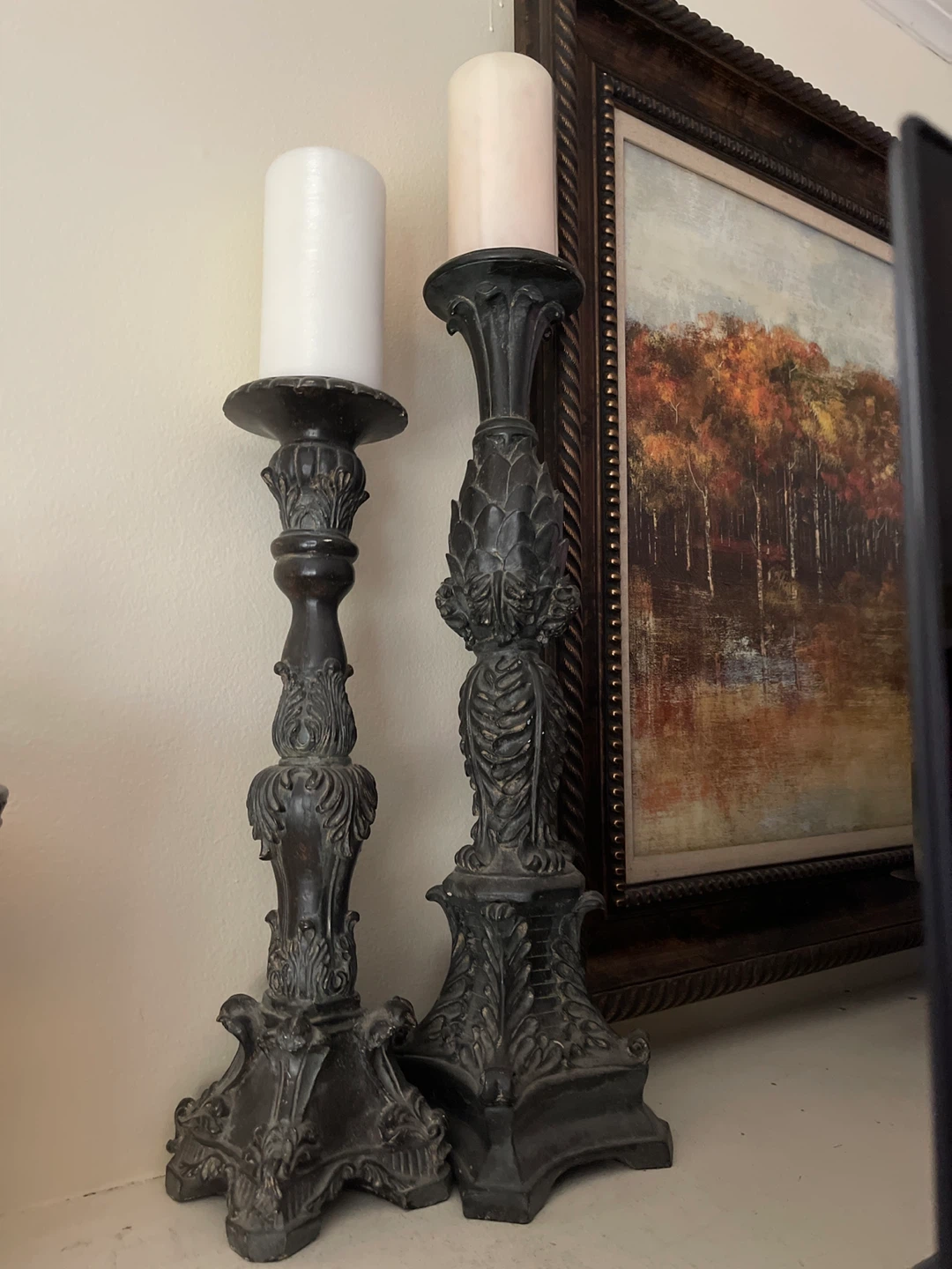 Set of Two Vintage Style Ornate Candlesticks
