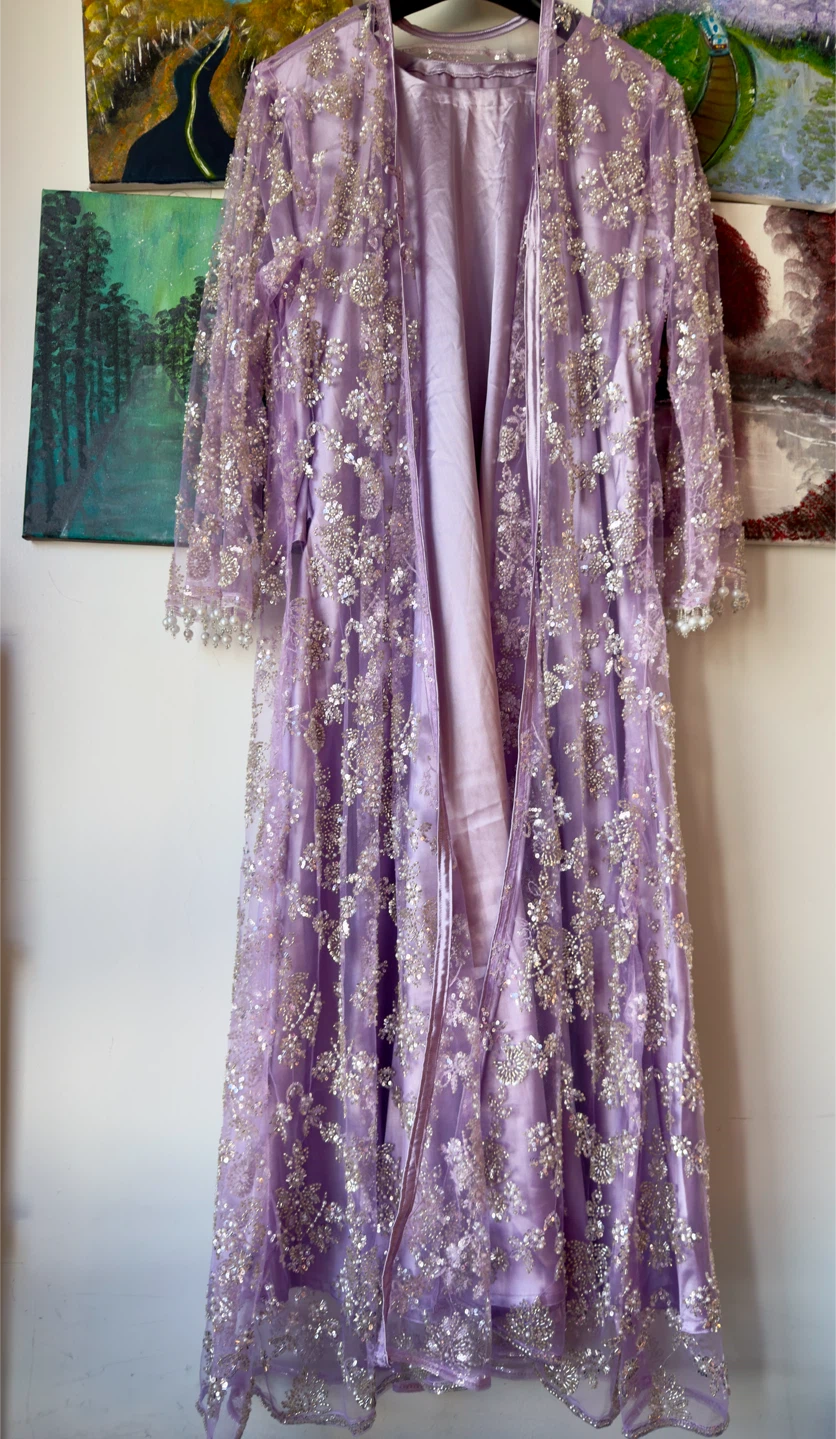 Lavender Embellished Long Coat and Dress Set - photo 3
