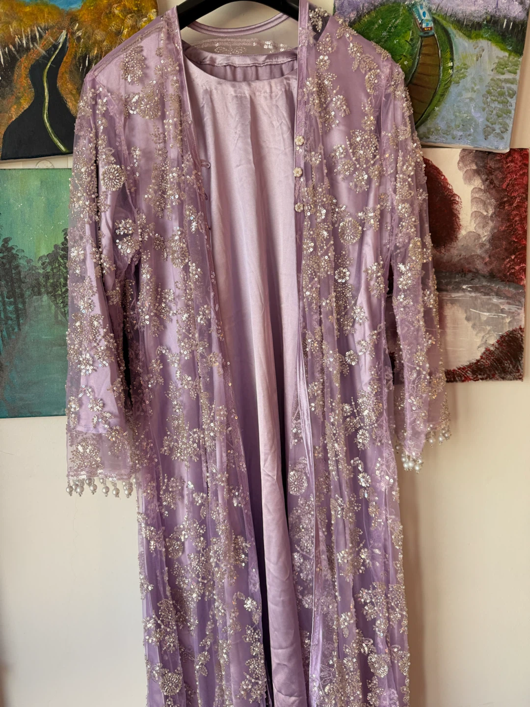 Lavender Embellished Long Coat and Dress Set - photo 5