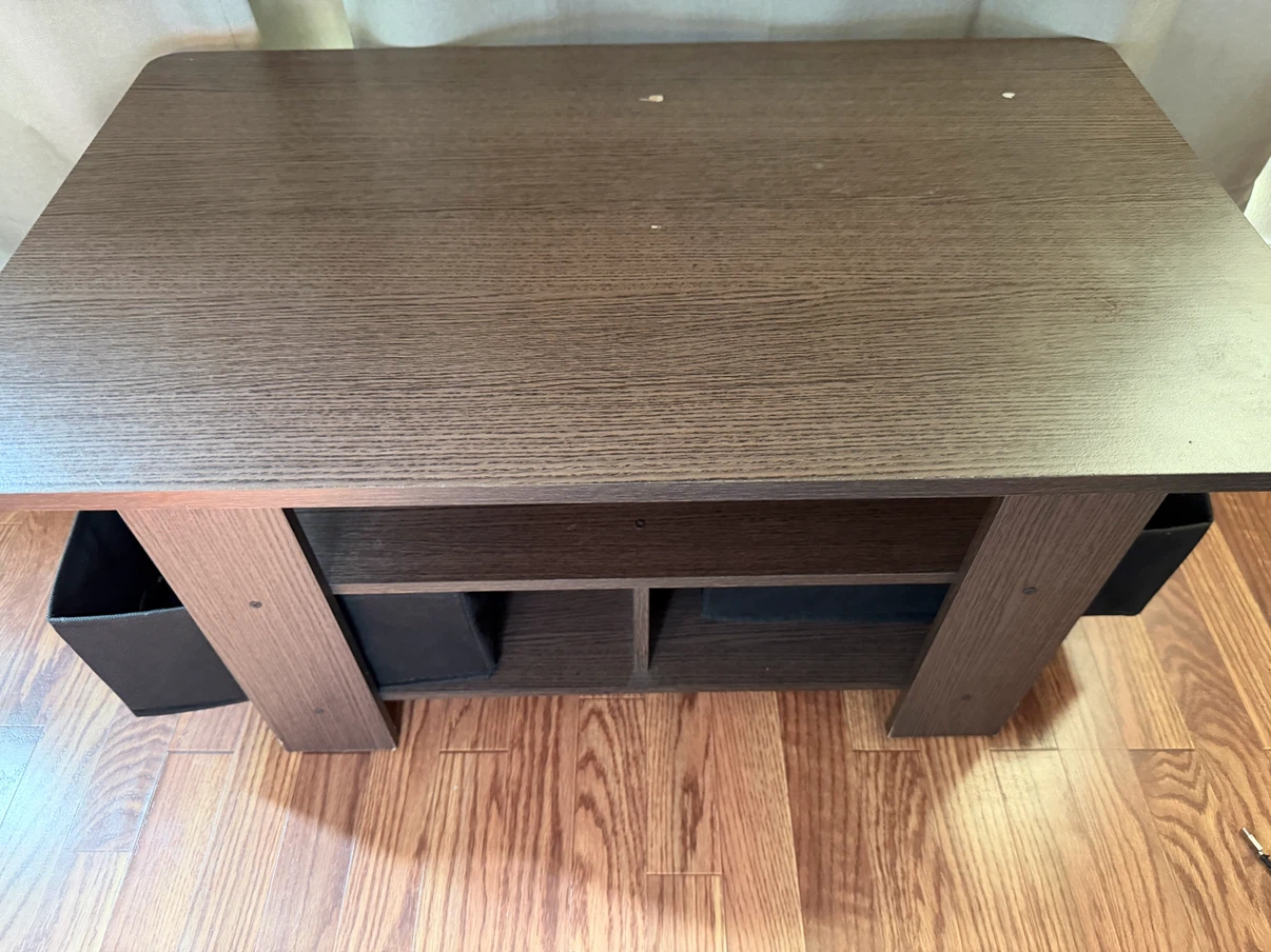 Dark Brown Wood Grain Coffee Table with Storage