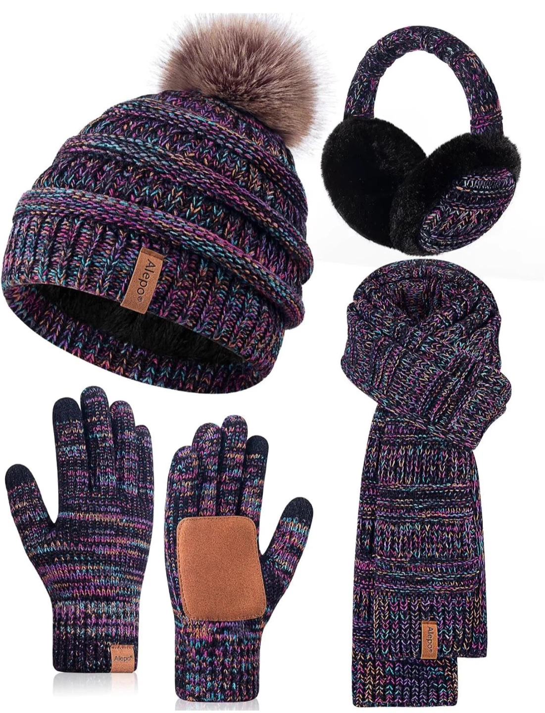 Winter Beanie, Scarf, Earmuffs, and Glove Set
