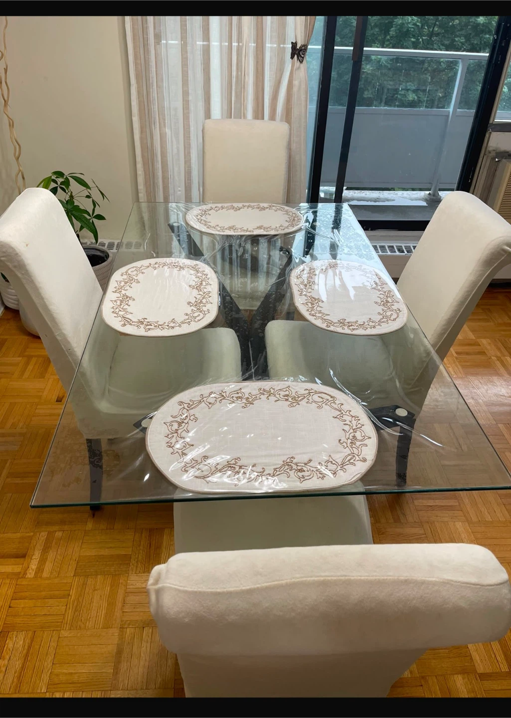 Glass Top Dining Table with 4 Chairs