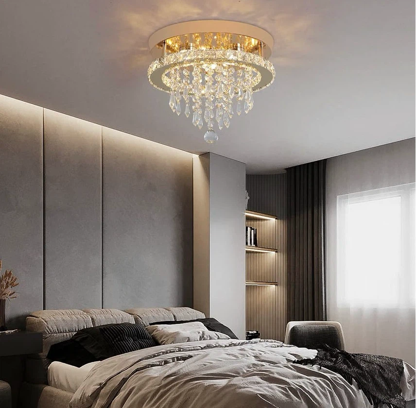 Deckrico 30cm Gold Crystal Chandelier Dining Room Ceiling Light