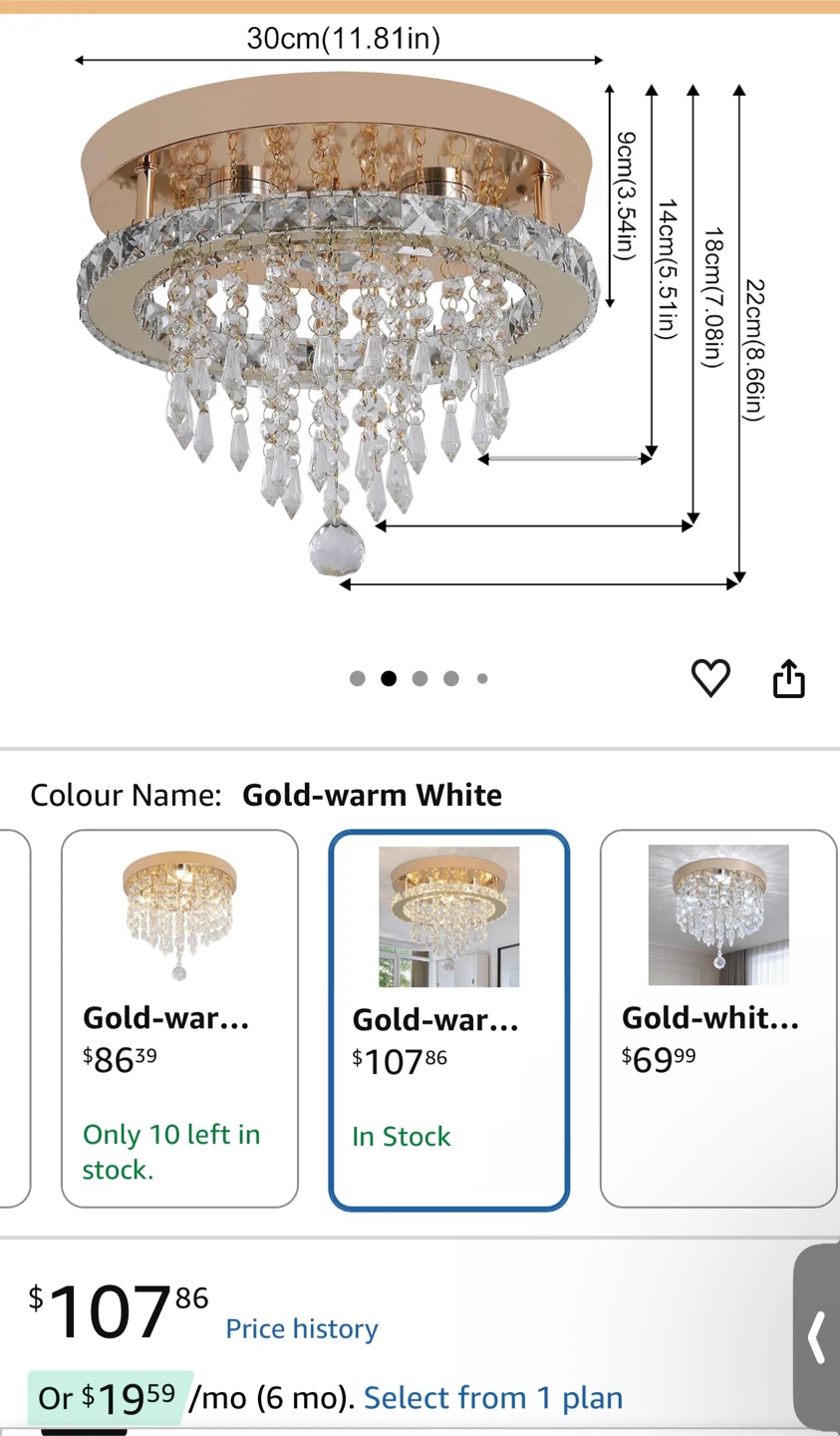 Deckrico 30cm Gold Crystal Chandelier Dining Room Ceiling Light - photo 5